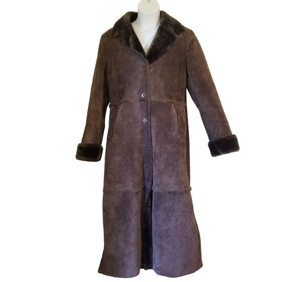 Newport News L Brown Rancher Coat Faux Fur Trim Shearling Rancher Duster Cosplay - Picture 1 of 8